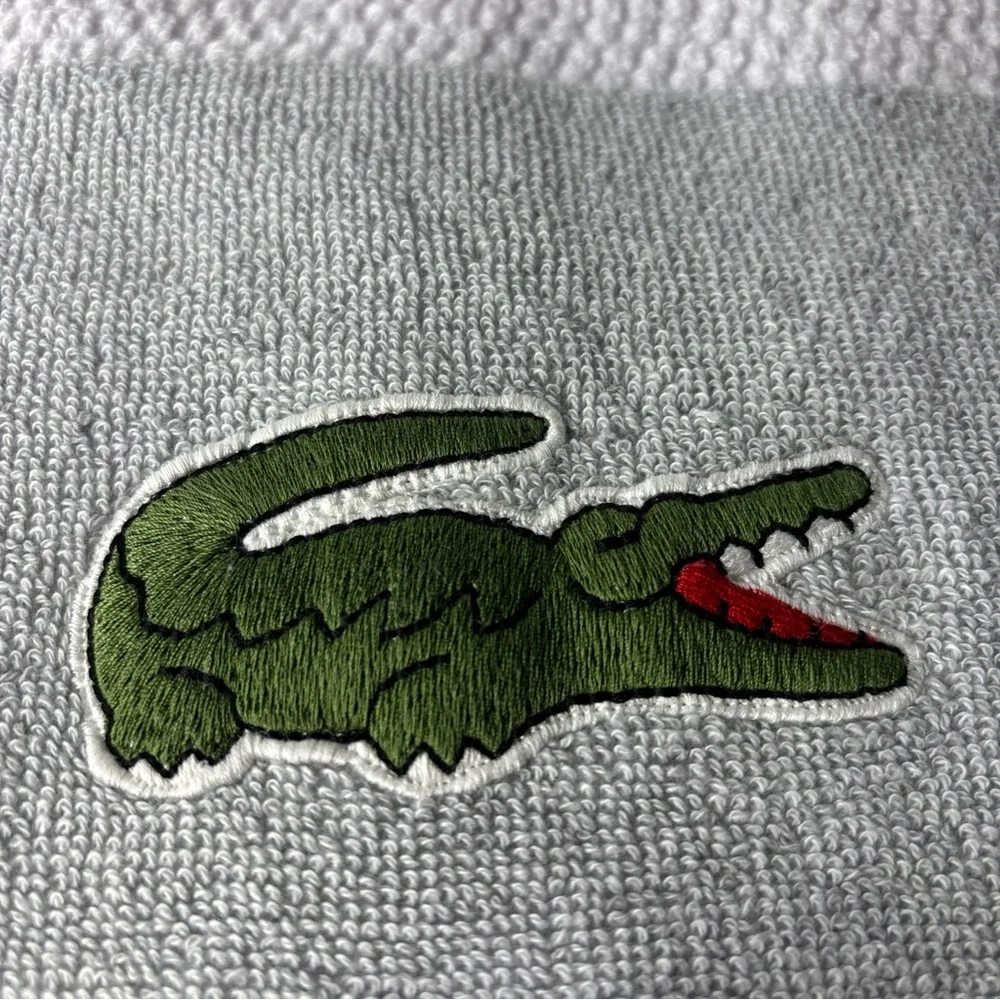 Lacoste Gray and White Bath Towel with Signature Design